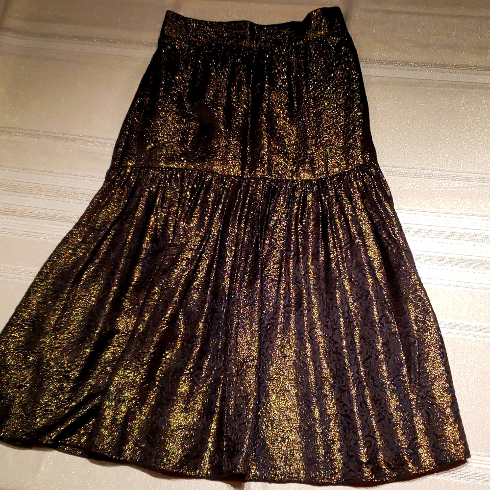 Twelfth Street/Cynthia Vincent NEW Skirt Gold Metallic Maxi Petite A-line